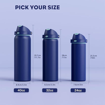 POWCAN 24 oz Insulated Stainless Steel Water Bottle: 2-in-1 Push-Button Spout & Quick-Flip Straw, Leakproof, Cold 24 Hrs, Fits Car Cup Holder, Sports Bottle for Travel, Gym, School Gift (Wit & Wings)