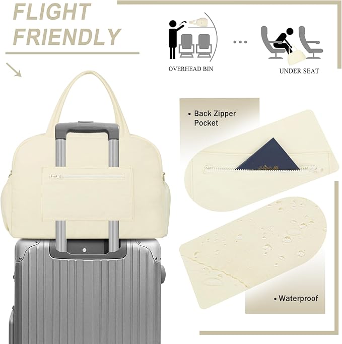 Sports Gym Bag for Women, Lightweight Travel Duffle Bags with Shoe Compartment & Wet Pocket, Weekender Overnight Bag Fitness Workout Bag with Toiletry Bag (Beige)