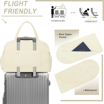 Sports Gym Bag for Women, Lightweight Travel Duffle Bags with Shoe Compartment & Wet Pocket, Weekender Overnight Bag Fitness Workout Bag with Toiletry Bag (Beige)
