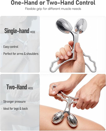 Yeamon Massage Roller for Body, Cooling Steel Muscle Roller Massager with Extra Large Rollers, Handheld Massage Tools for Back Leg Arm Relax Post Workout Relief