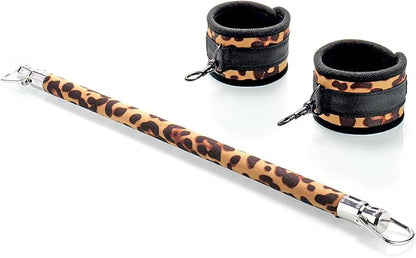 Fixed Wooden Leopard Spreader Bar with 2pcs PU Furry Leopard Detachable Adjustable Straps,Sports Aid Training Fitness Gear Pilates Aid Kit,Home Indoor Sports Yoga Set