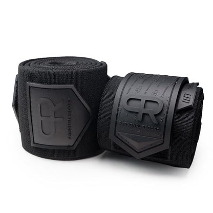 Elbow Wraps for Weightlifting - Heavy Duty Construction, 25% More Elasticity, Reinforced Stitching, Extra Wide Fastener, Easy to Adjust, All Black