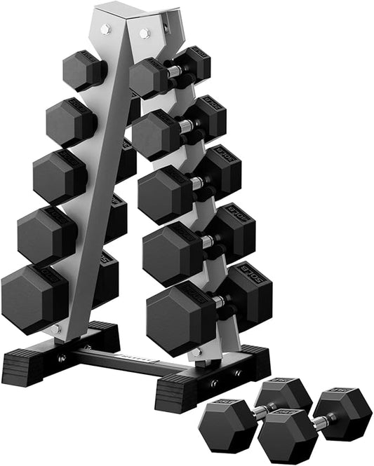 RitFit 250LB/300LB/350LB/550LB/650LB Rubber Hex Dumbbell Sets with Weights Rack, Multiple Color Choices Available, Great Gym Equipment for Home, Strength Training, Workouts