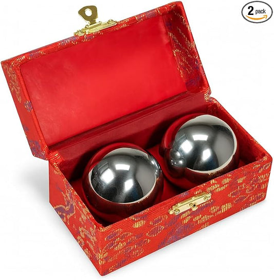 JapanBargain 3297, Chinese Baoding Balls Hand Therapy Exercise Stress Relief Balls, 1-5/8 inch, Chrome Color