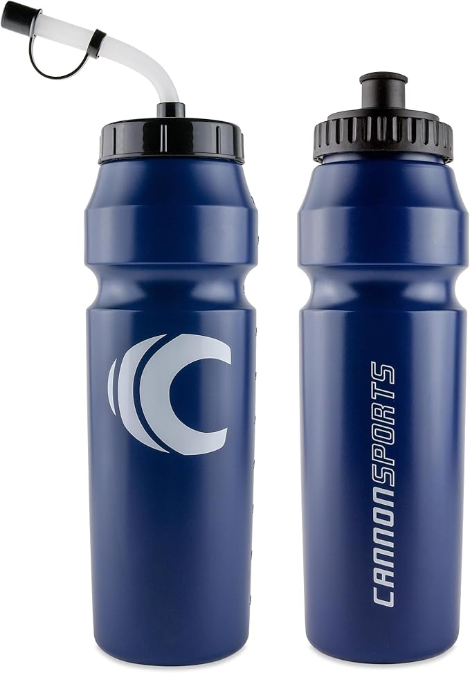 Cannon Sports 1 Liter Sports Water Bottle, BPA-Free, 34 Oz Capacity, Large Mouth, 2 lids (Straw and Squeeze), Great For Helmet Sports Such As Hockey, Lacrosse, Football, Boxing (2 Pack) (Navy)