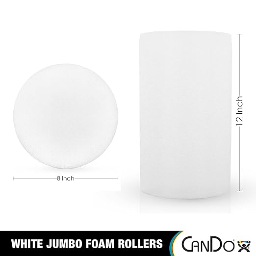 CanDo Jumbo White PE Foam Rollers for Exercise, Fitness, Muscle Restoration, Massage Therapy, Sport Recovery and Physical Therapy for Home, Clinics, Professional Therapy 8" x 12"