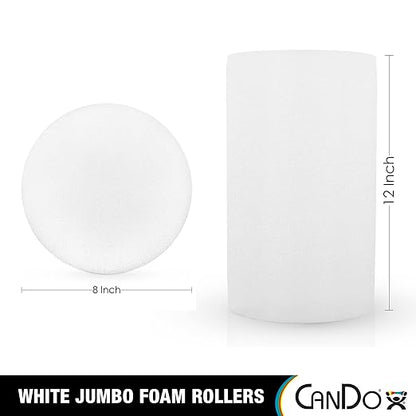 CanDo Jumbo White PE Foam Rollers for Exercise, Fitness, Muscle Restoration, Massage Therapy, Sport Recovery and Physical Therapy for Home, Clinics, Professional Therapy 8" x 12"