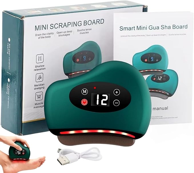 Thermaedge Plantar Fasciitis, ThermaEdge Foot Scraper, 12 Massage Levels and 12 Heat Levels, Red Light Heated Gua Sha Device for Plantar Fasciitis, 4-in-1 Vibration Device for Muscle Care (Green)