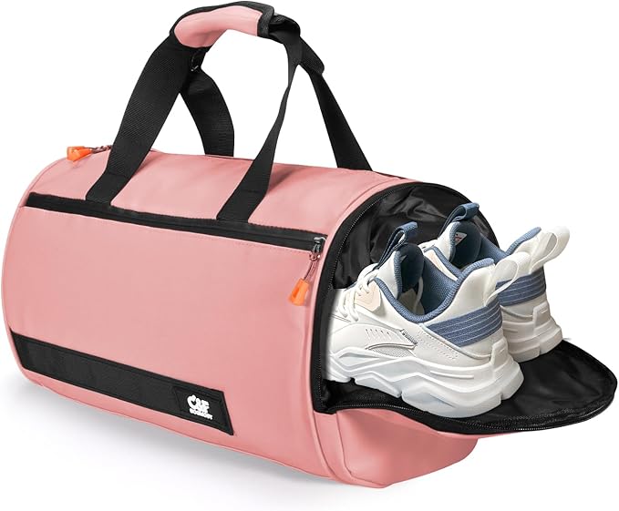 C&F BOGMOST Small Gym Bag for Women & Men,Small Lightweight Duffel Bag Carry On Bags Mini Duffel Travel Bag Waterproof Sports Bags for Workout/Sport/Travel, Pink,with Shoes Compartment
