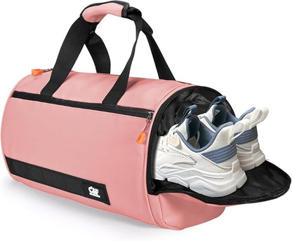 C&F BOGMOST Small Gym Bag for Women & Men,Small Lightweight Duffel Bag Carry On Bags Mini Duffel Travel Bag Waterproof Sports Bags for Workout/Sport/Travel, Pink,with Shoes Compartment