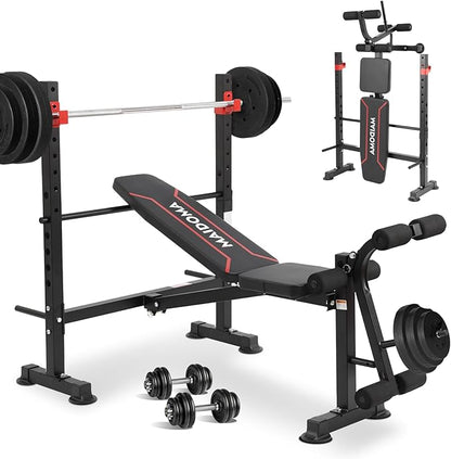 Standard Weight Bench Set for Full Body Workout, Foldable Bench Press with Leg Curl/Extension, Adjustable Workout Bench Set for Home Gym（US Stock）