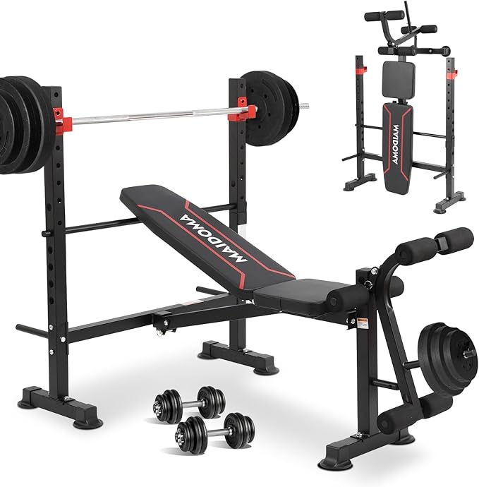 1500LB 8 IN 1 Weight Bench with Lat Pulldown and Leg Extension/Curl, Foldable Bench Press with Preacher Curl & Rack, Workout Benches with Safety Bar Catches for Home Gym(US Stock)