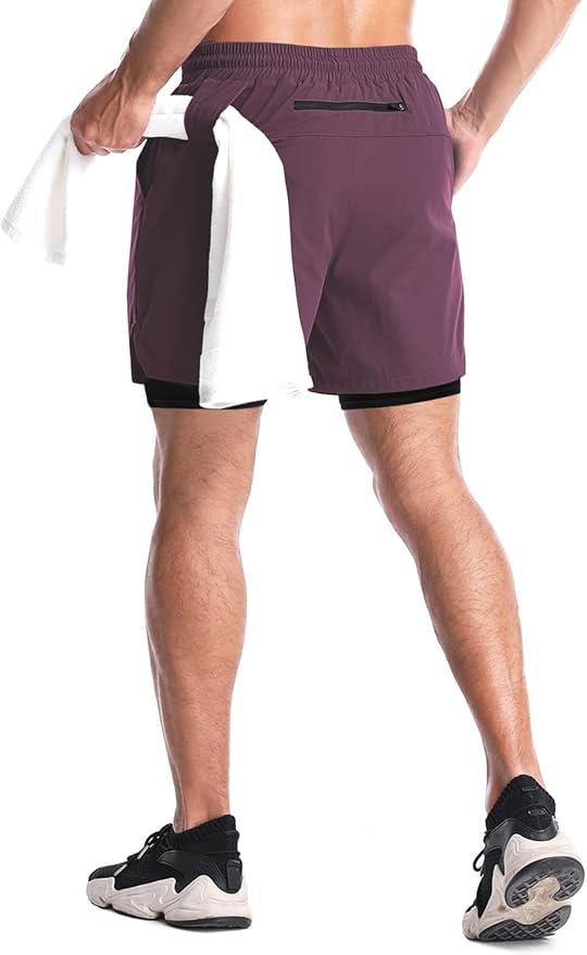 Aolesy Men's 2 in 1 Running Shorts 5" Workout Gym Athletic Shorts for Men Quick Dry Lightweight Training Shorts with Pockets
