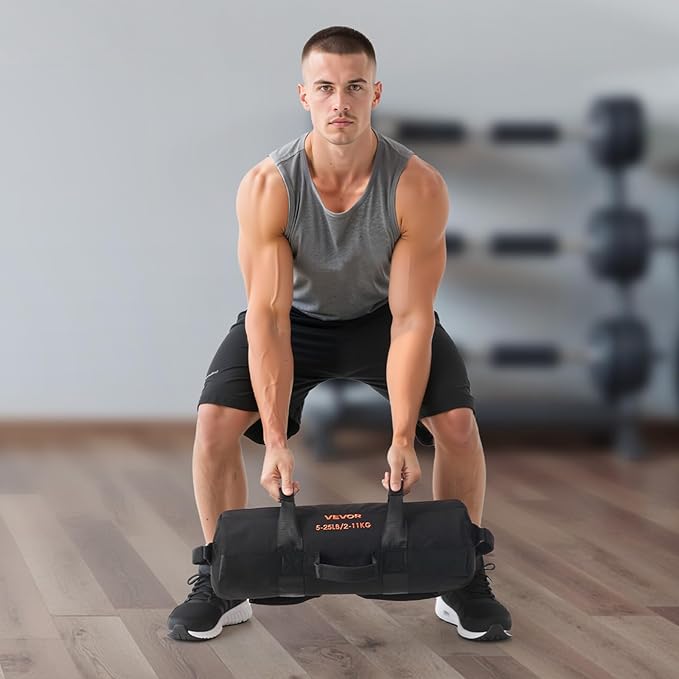 VEVOR Workout Sandbag, Heavy Duty Workout Power Bags with Handles, Slam Bag for Fitness Strength Weight Training Cross-Training, Home Gym Exercise, Black (Unfilled)