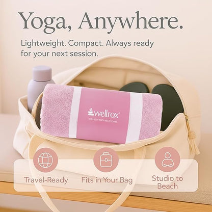 Wellrox Microfiber Yoga Mat Towel with Grip – Ultra Absorbent, Super Soft, and Quick Dry Hot Yoga Towel Non Slip for Pilates, Bikram, and Fitness Workouts (74” x 26”, Pink)