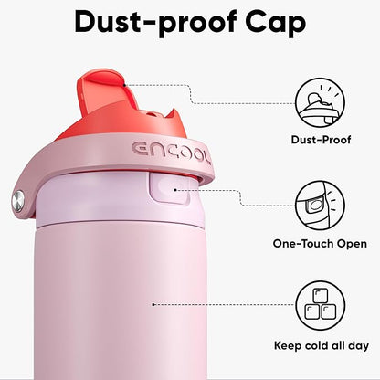 ENCOOL Leakproof Insulated Water Bottle with Straw Dual-Sip Water Bottle Bag-Safe Design for Work, Commute & Gym – Keeps Drinks Cold All Day, 24 oz, Lychee Pink