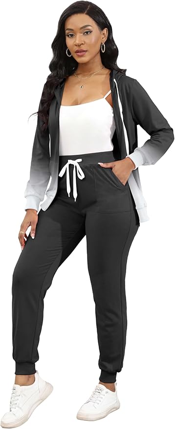 CLOCOR Track Suits for Women Set - Casual 2 Piece Outfits Sweatsuit Pocket Hoodies Long Sleeve with Patchwork Pants Set