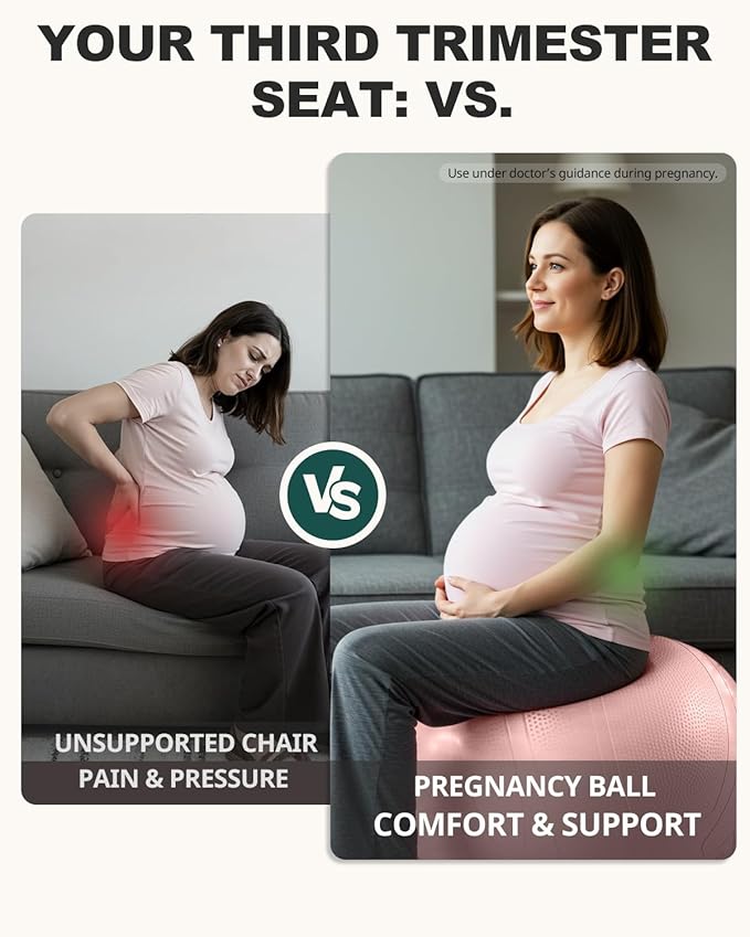 Trideer Pregnancy Birthing Ball, 1.7mm Extra Thick Yoga Ball for Maternity, Labor, Physio, Recovery, Illustrated Exercise Guide & Baby Memory Book Included, 1000LB Anti-Burst & Non-Slip Stability Ball