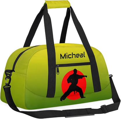 Personalized Martial Art Bag Duffel Bag for Boys Girls, Custom Taekwondo Karate Bag for Travel Weekender Practice Gradient Green