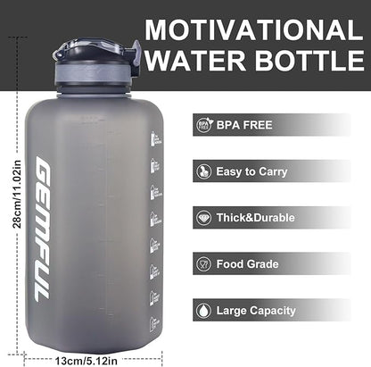 GEMFUL 74oz Motivational Water Bottle with Straw & Time Marker BPA-Free Large Water Jug for Gym Fitness Sports Leakproof with Handle (Grey)