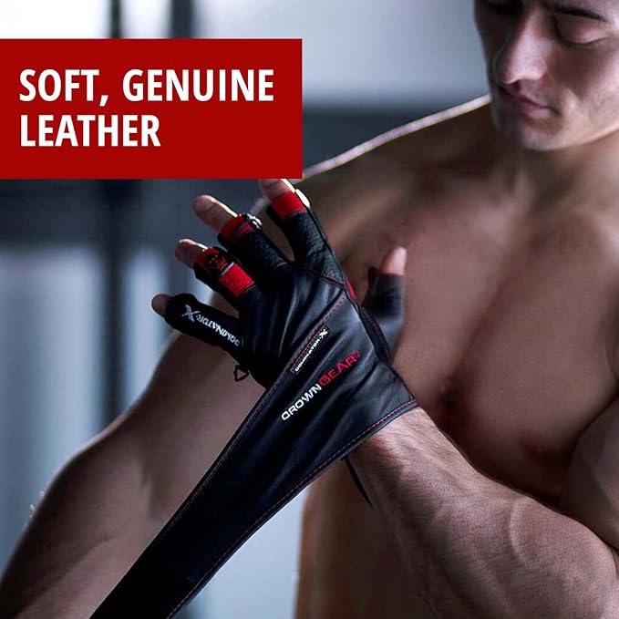Weightlifting Gloves for Gym Fitness Crossfit Bodybuilding - Workout Gloves for Men & Women - Dominator Leather Crossfit Cross Training Gloves Wrist Strap Wrap - Best Weight Lifting Gloves with Wrist Support for Heavy Lifting - 1 Year Replacement Warranty