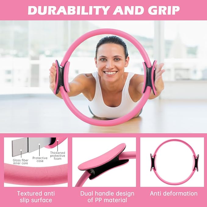 Pilates Essentials Kit for Women, 14 Pcs Home Workout Equipment with Pilates Circle Ball Ring Set Resistance Bands and Anti Slip Sock, Yoga Pilate Essentials Accessories