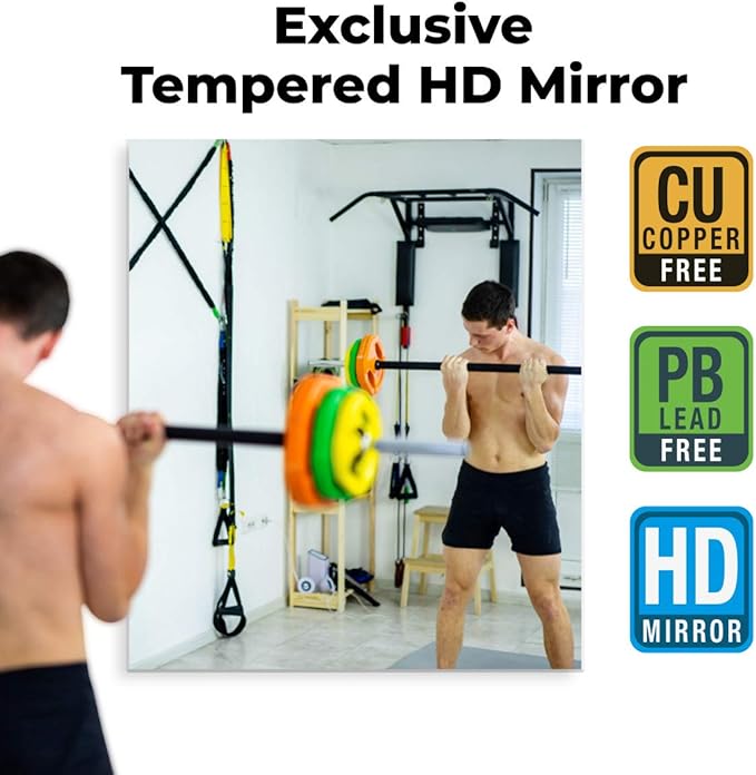 Fab Glass and Mirror Large Gym Mirror for Home Gym 36x60 - Full Length HD Tempered Glass Wall Panel - Professional Workout Display with Safety Backing - 1/4 Inch Commercial Grade