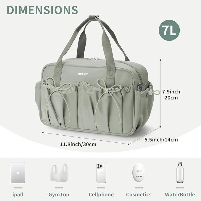 ECOHUB Small Gym Bag for Women, Mini Gym Duffle Bag with Wet Compartment, Bowknot Sports Bag, Cute Gym Tote Bag Dance Yoga Workout Travel Bags Green