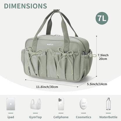 ECOHUB Small Gym Bag for Women, Mini Gym Duffle Bag with Wet Compartment, Bowknot Sports Bag, Cute Gym Tote Bag Dance Yoga Workout Travel Bags Green