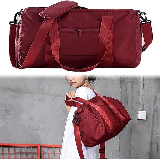 Sports Gym Luggage Travel Bag for Men and Women, Sports Gym Bag, Exercise Duffel Bag, Large Capacity and Light to Carry, Waterproof and Dirt-resistant Foldable Travel Bag ,Gear Wine red