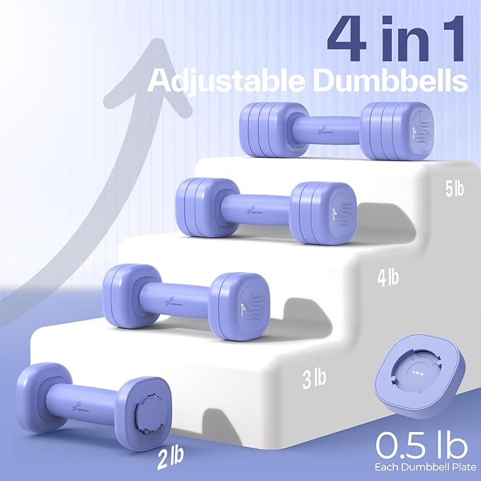 Adjustable Dumbbell Set of 2: Sportneer 4 in 1 Free Weights Dumbbells Set for Women, Hand Weights for Women at Home, Each 2lb 3lb 4lb 5lb Weights with Soft Rubber Handle for Home Gym Exercise Training