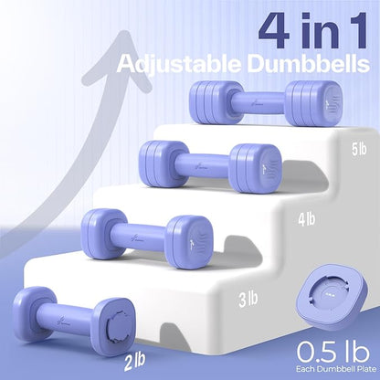 Adjustable Dumbbell Set of 2: Sportneer 4 in 1 Free Weights Dumbbells Set for Women, Hand Weights for Women at Home, Each 2lb 3lb 4lb 5lb Weights with Soft Rubber Handle for Home Gym Exercise Training
