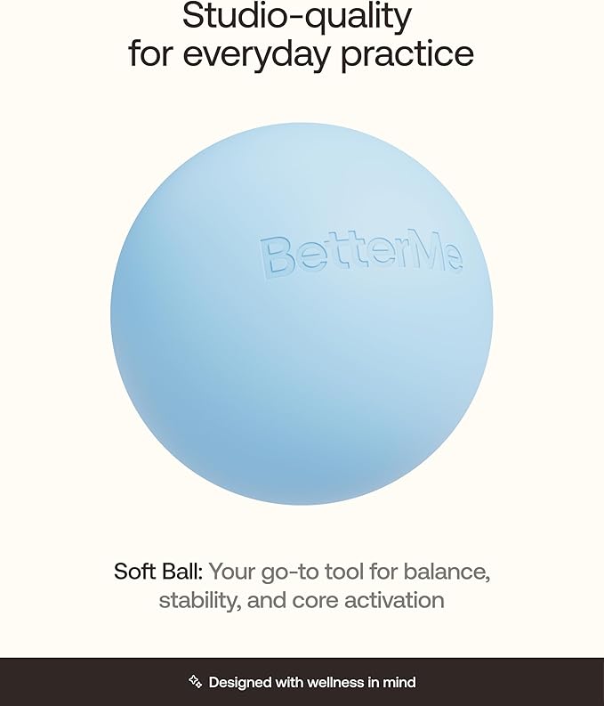 BetterMe Soft Pilates Ball – 8 Inch Mini Exercise Ball for Pilates, Yoga & Core Training – Small Stability Ball for Women – Portable Workout Tool