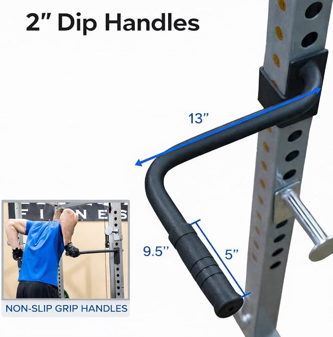 Valor Fitness Power Rack Dip Handle Attachments with Multiple Fits - Options Compatible with 2" & 2.5" Uprights and 3" Rigs with 1" Hole - Strength Training Accessory