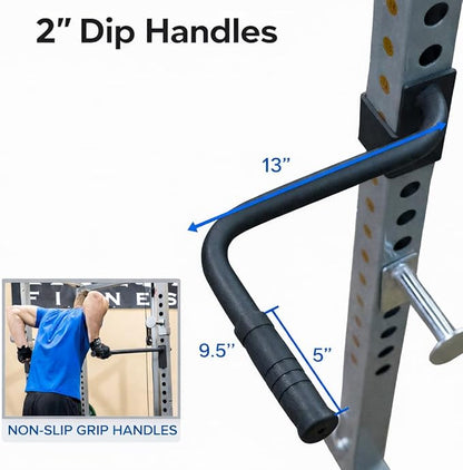 Valor Fitness Power Rack Dip Handle Attachments with Multiple Fits - Options Compatible with 2" & 2.5" Uprights and 3" Rigs with 1" Hole - Strength Training Accessory