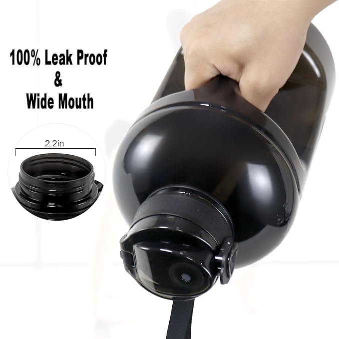 GEMFUL 3L Water Bottle with Straw & Time Marker Motivational Large Water Jug BPA-Free Leakproof Bottle 101oz for Gym Sports Fitness Hiking (Black with Removable Straw)