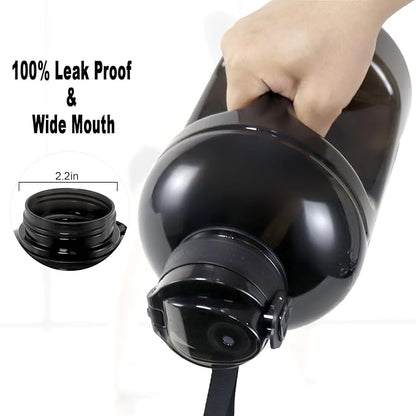GEMFUL 3L Water Bottle with Straw & Time Marker Motivational Large Water Jug BPA-Free Leakproof Bottle 101oz for Gym Sports Fitness Hiking (Black with Removable Straw)