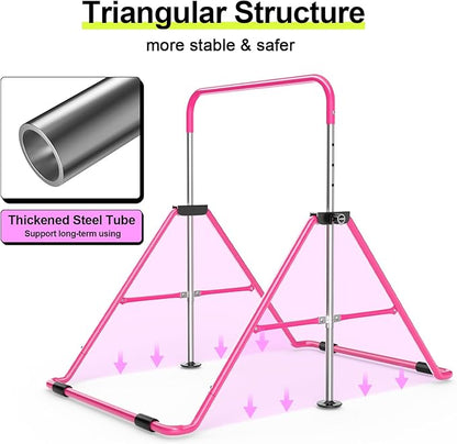 Safly Fun Foldable Gymnastics Bar for Kids, Adjustable 35"-51", Sturdy 145 lbs Capacity, Easy-to-Assemble, Gymnastics Equipment for Kids for Indoor/Outdoor Training