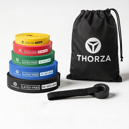 THORZA Resistance Bands Set – 5 Stackable Levels Up to 150 lbs, Workout Bands with Handles, Door Anchor & Carry Bag, Latex-Free TPE Exercise Bands – Full Body Home Gym (7-Piece Set)