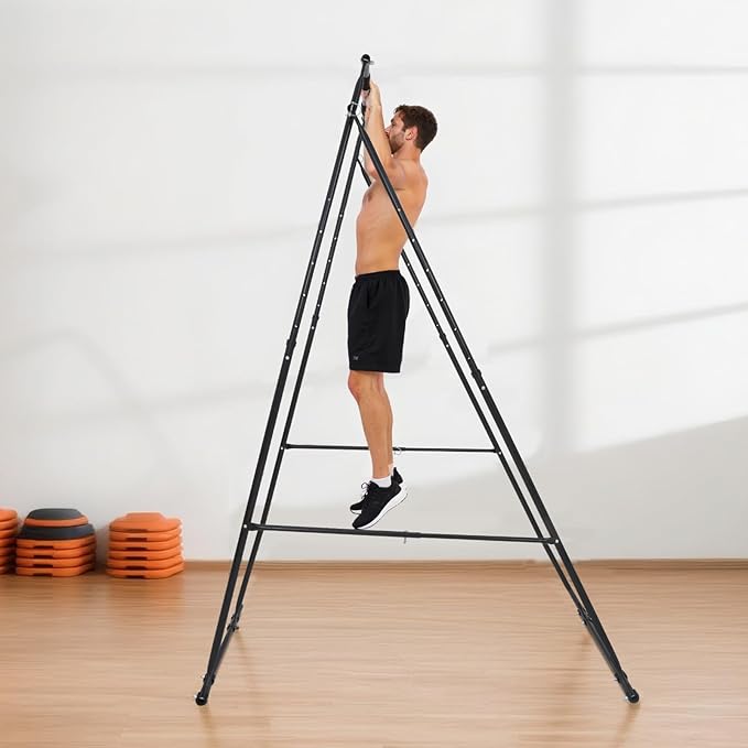 VEVOR Yoga Stand Frame, Max 441-551 lbs Load Swing Stand, Triangular Structure Aerial Rig, Aerial Silk Stands with Yoga Hammock, Standard & Height-Adjustable Version