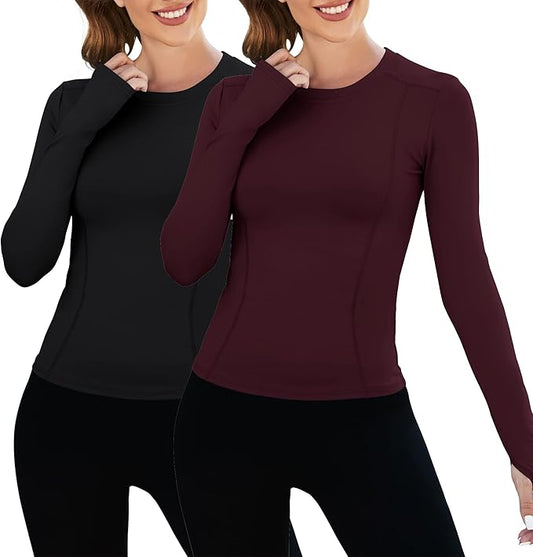 Loovoo Women Workout Shirts 1/2/3 Pack Athletic Compression Tee Dry Fit Yoga Gym Basic Tops