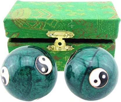 JapanBargain 3298, Chinese Baoding Balls Hand Exercise Therapy Balls Stress Reliefe Balls, Taichi Pattern, Green Color
