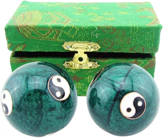 JapanBargain 3298, Chinese Baoding Balls Hand Exercise Therapy Balls Stress Reliefe Balls, Taichi Pattern, Green Color