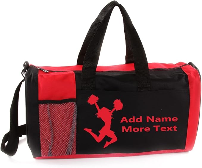 KishKesh Personalized Sport Duffel Bag – Ideal for Cheerleading, Gym, Travel, Training & Workout Essential for Female – Durable, Customizable Name & Text for Kids and Adults – Red, 18" X 10" X 8"