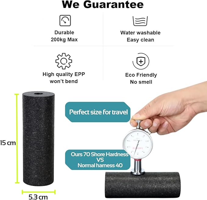 Mini Massage Foam Roller High Density - 100% Recycled Non-toxic Material - Portable Pocket-Sized for Travel - Foot Arch,Legs & Arms Pain Target - Waterproof and Durable 15x6cm(Roller + Ball)