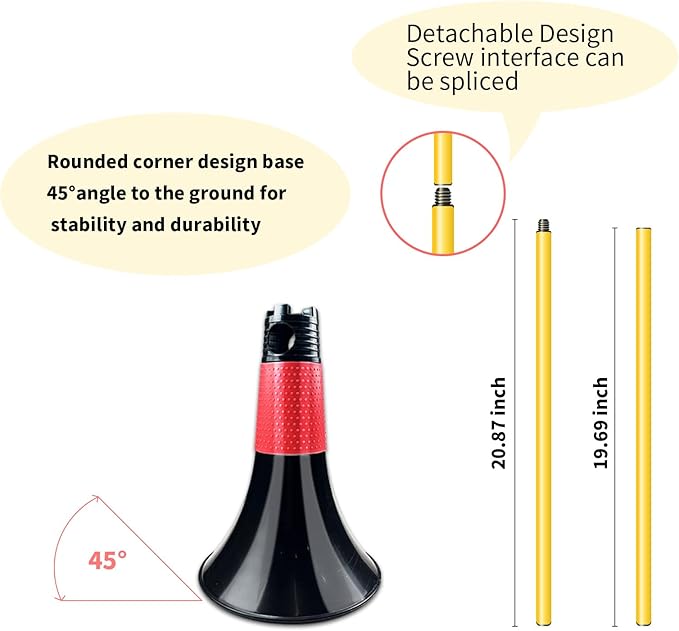 Obstacle Cones for Basketball Football and Sports Training, 10pcs Cones and 10pcs Poles with Carry Bag, Basketball Cones and Soccer Agility Poles for Soccer Basketball Speed Training