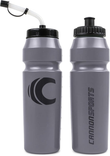 Cannon Sports 1 Liter Sports Water Bottle, BPA-Free, 34 Oz Capacity, Large Mouth, 2 lids (Straw and Squeeze), Great For Helmet Sports Such As Hockey, Lacrosse, Football, Boxing (Gray)