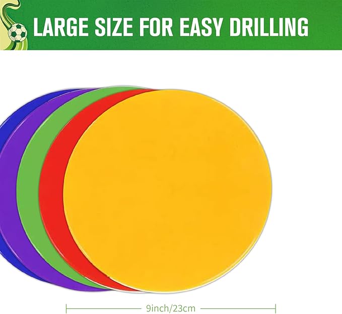 9 Inch Non Slip Rubber Agility Markers,Flat Field Cones Floor Dots for Soccer Basketball Sports Speed Agility Training and Drills(5Pcs,with Net Bag)