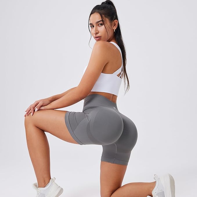 Evercute Women's Gym Shorts 3/4 Pack Seamless Scrunch Butt Lifting Workout Shorts 5" Tummy Control Ruched Booty Yoga Short