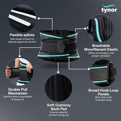 TYNOR Back Support Belt Adjustable Back Brace for Lower Back Pain,Breathable Lumbar Support Belt for Men & Women, Lower Back Brace for Herniated Disc, Sciatica & Heavy Lifting (XXL, Classic Black)
